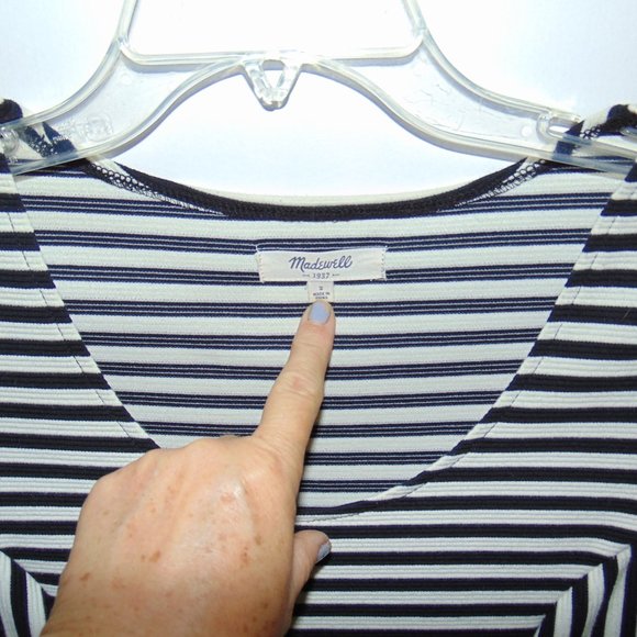 Madewell Bistro Dress Fit & Flare Womens 2 Knit Black White Striped Short Sleeve - Picture 5 of 8